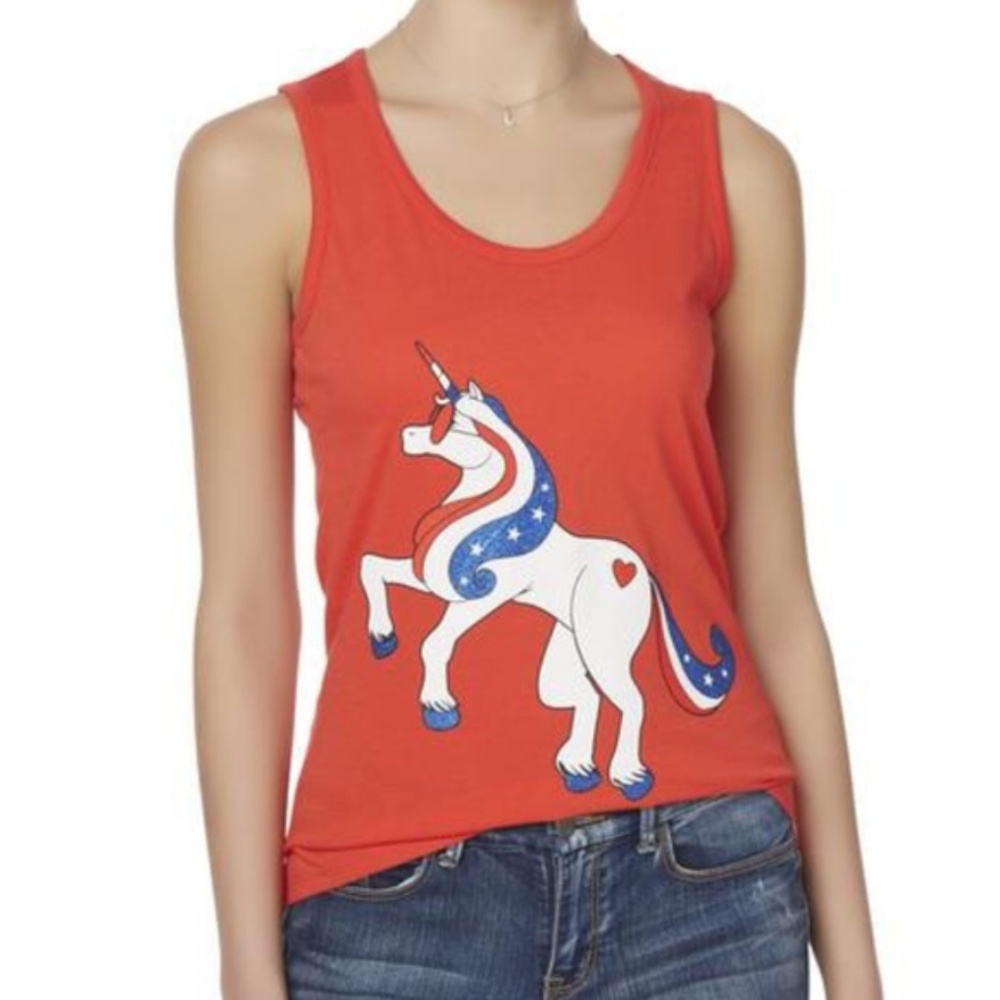 Patriotic Unicorn Graphic Tank Top NWT